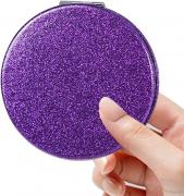 Pocket Mirror, Compact Mirror, Acedada Small Mirror for Purse with Glitter, Portable Travel Makeup Mini Mirror, Folding Handheld 2-Sided 1x/2x Magnifying Compact Mirror for Women Girls Gift - Purple 