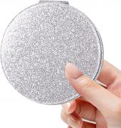 Compact Mirror, Pocket Mirror, Acedada Small Mirror for Purse with Glitter, Portable Travel Makeup Mirror, Folding Handheld 2-Sided 1x/2x Magnifying Compact Mirror for Women Girls Gift - Silver